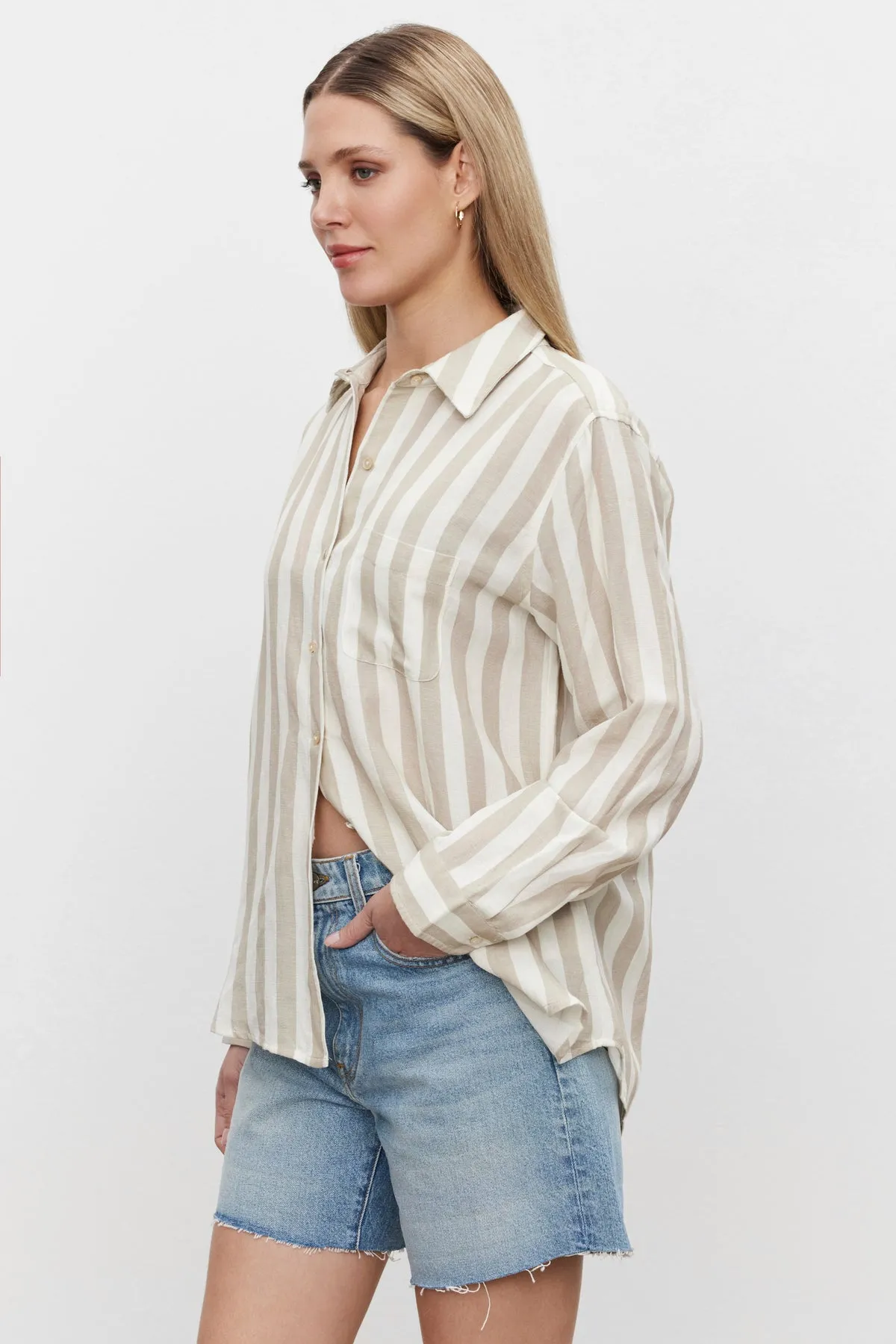 HARLOW STRIPED LINEN BUTTON-UP SHIRT