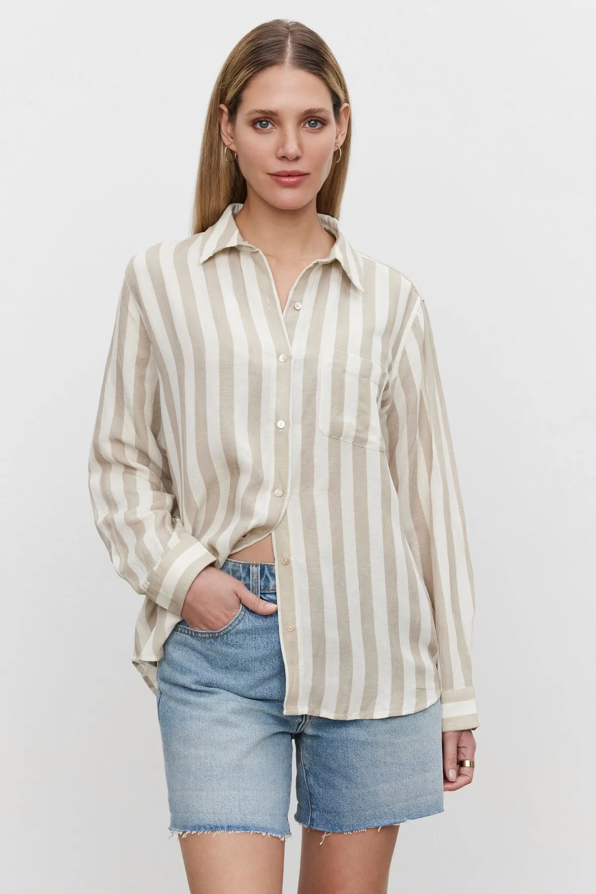 HARLOW STRIPED LINEN BUTTON-UP SHIRT