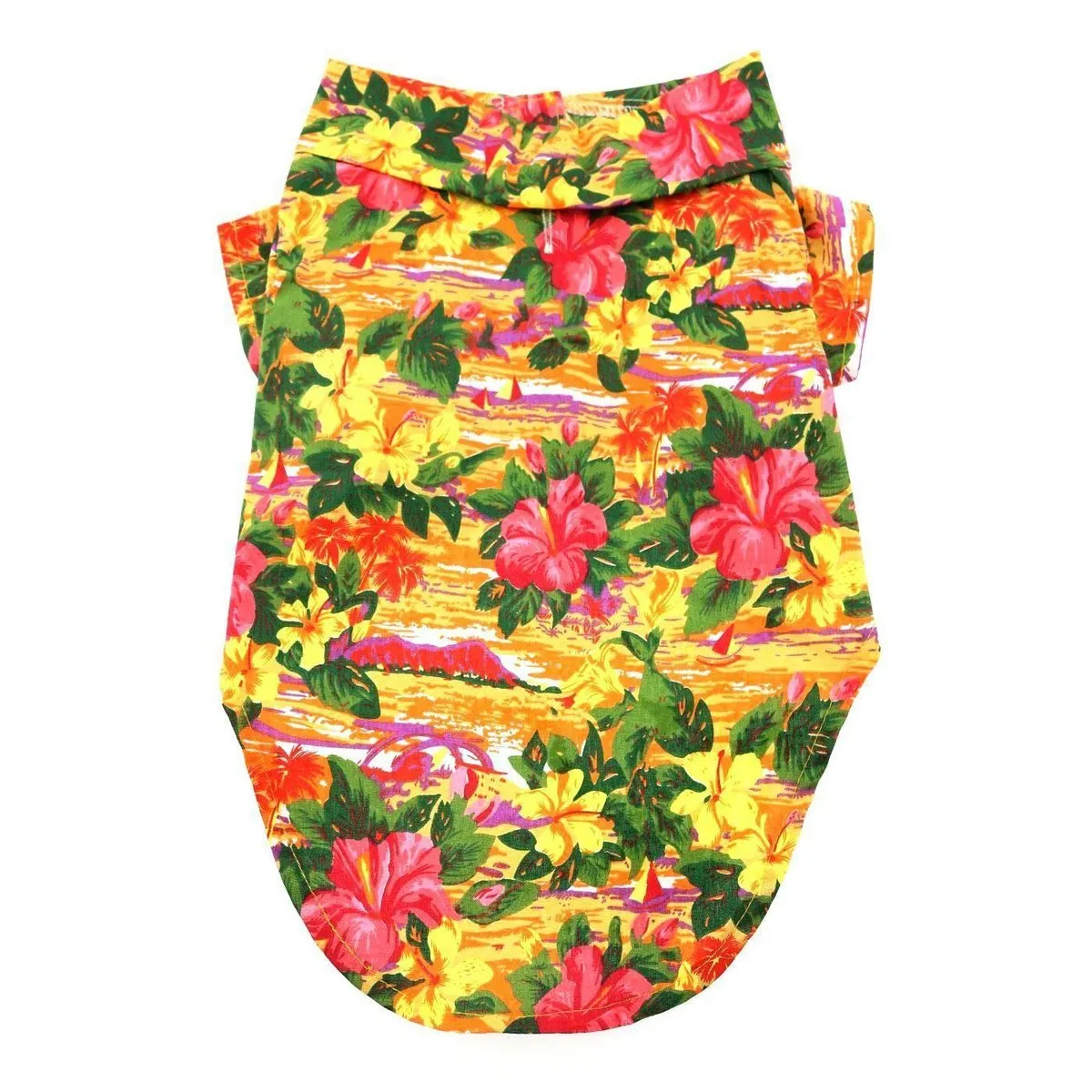 Hawaiian Dog Camp Shirt Sunset Hibiscus