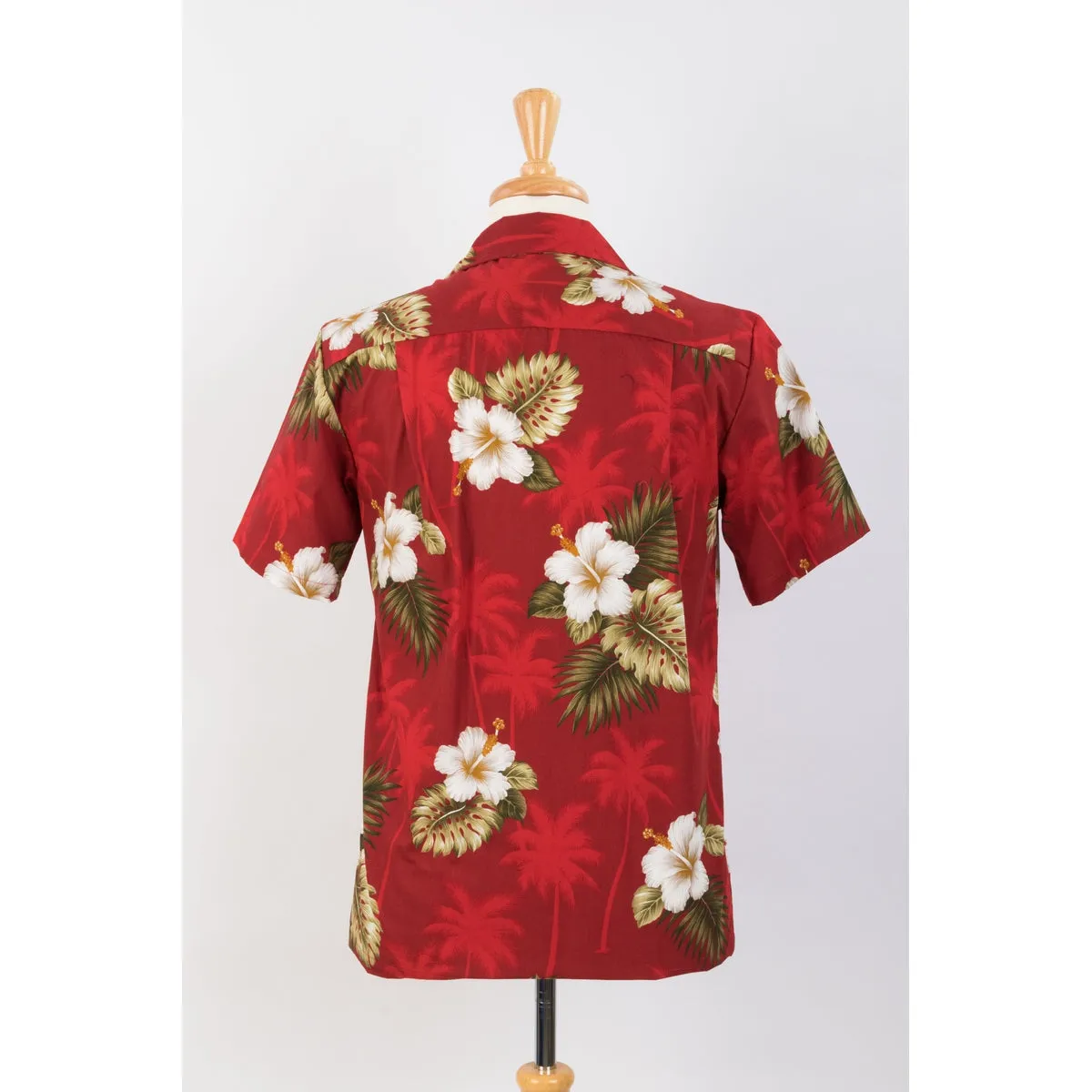 Hibiscus and Palm Tree Cotton Aloha Shirt | Red