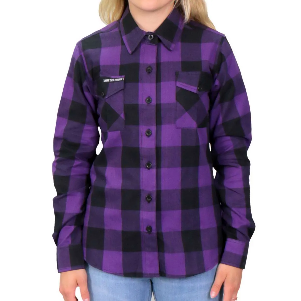 Hot Leathers FLL3003 Ladies Black and Purple Long Sleeve Flannel Shirt