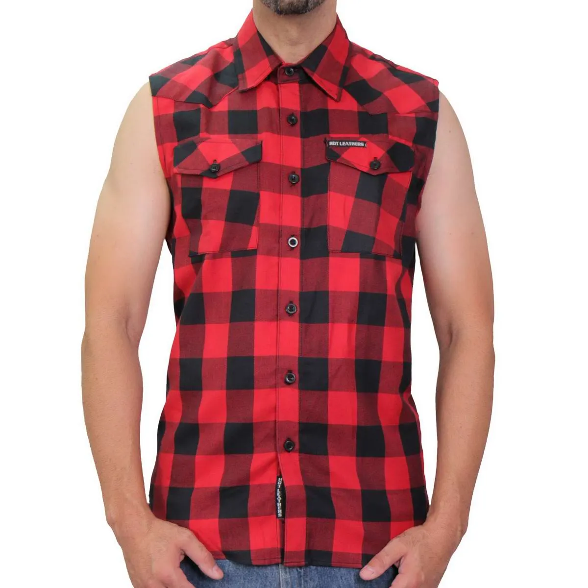 Hot Leathers FLM5001 Men’s Black and Red Sleeveless Cotton Flannel