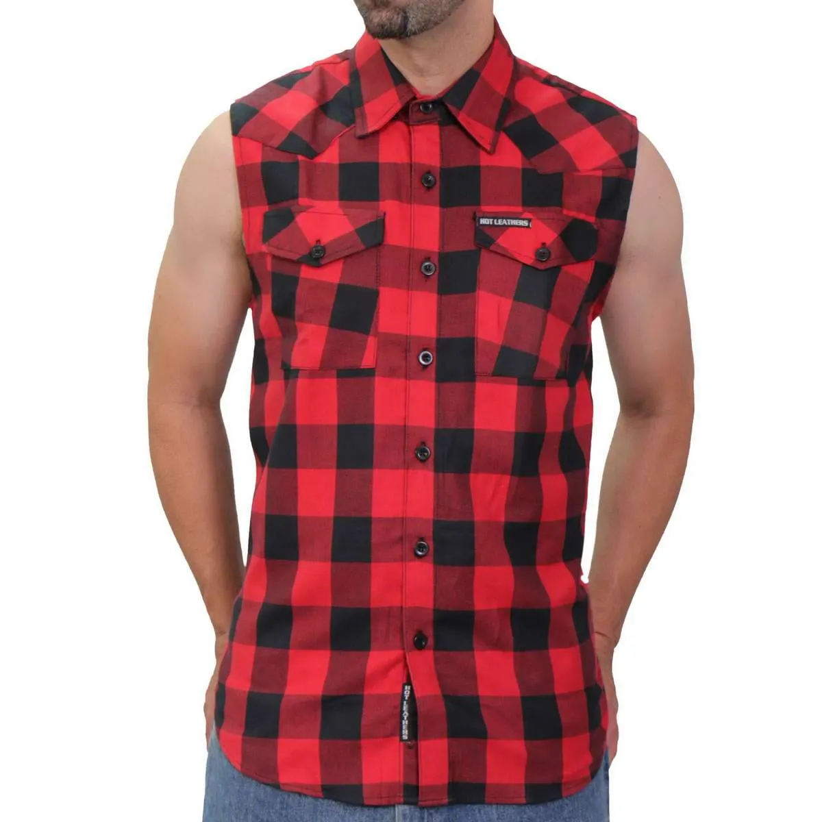 Hot Leathers FLM5001 Men’s Black and Red Sleeveless Cotton Flannel