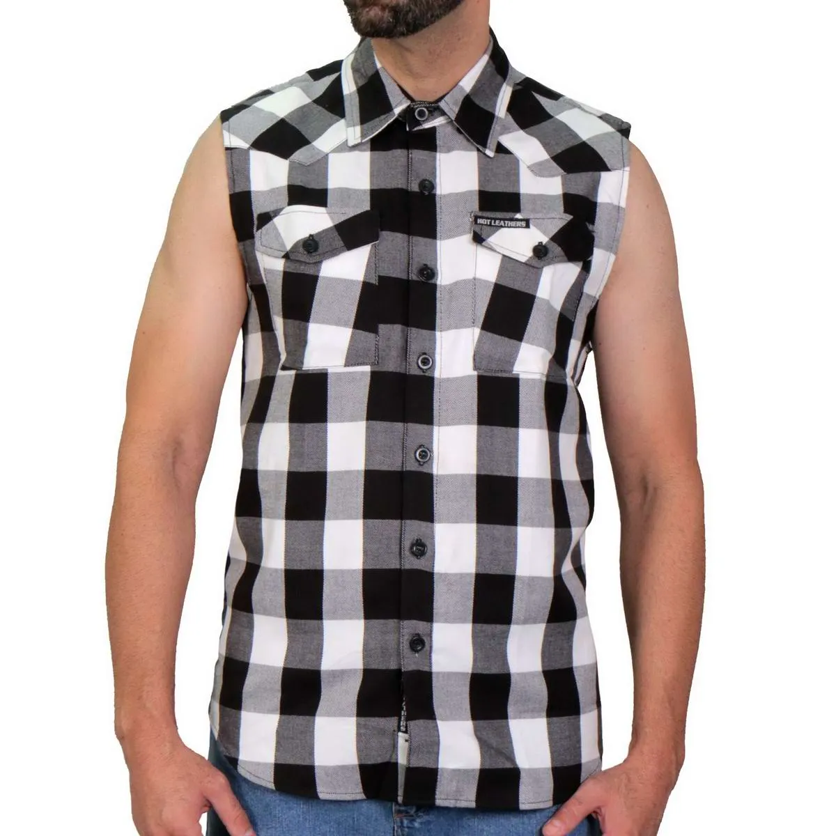 Hot Leathers GMS3490 Men’s Black and White Skull Sleeveless Flannel Shirt