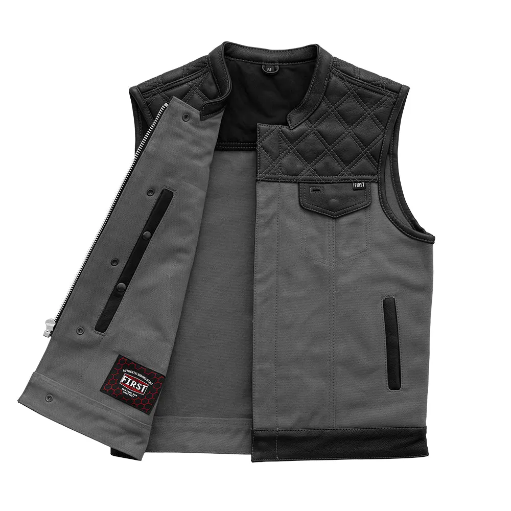 Hunt Club Motorcycle Leather Canvas Vest Grey