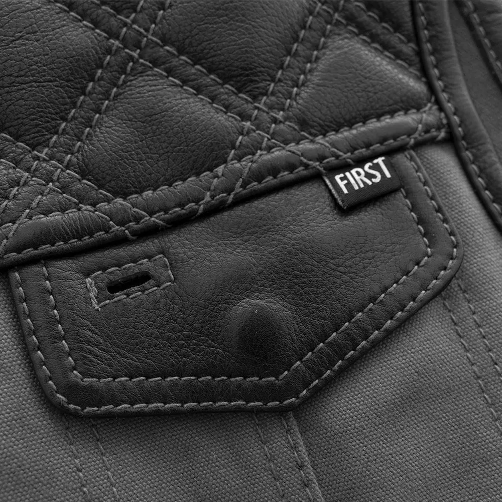 Hunt Club Motorcycle Leather Canvas Vest Grey