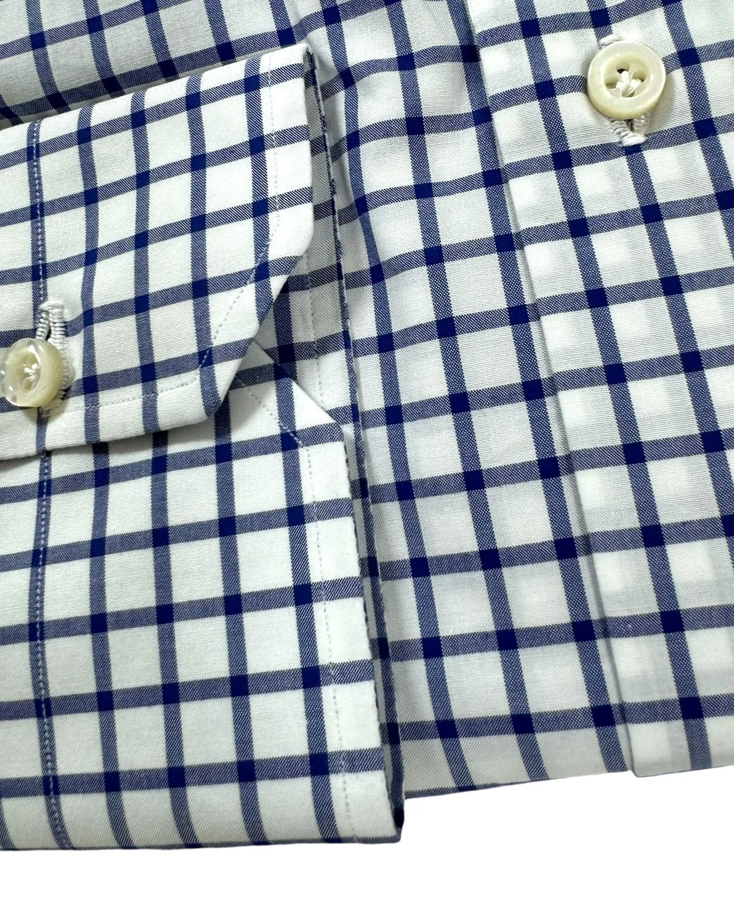 Isaia Dress Shirt White Dark Blue Check 39 - 15 1/2 Regular Fit