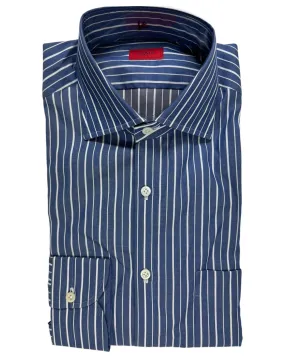 Isaia Shirt Dark Blue Stripes 39 - 15 1/2 Regular Fit