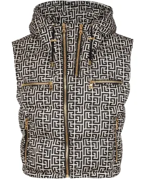 Ivory Noir Monogram Zip Nylon Puffer Vest