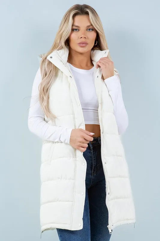 Ivory The Clarissa Long Hooded Side Zip Puffer Vest