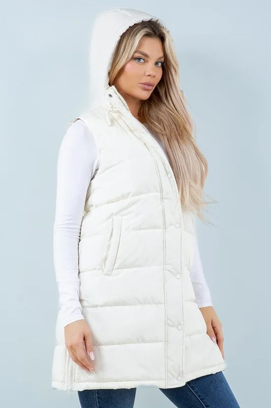 Ivory The Clarissa Long Hooded Side Zip Puffer Vest