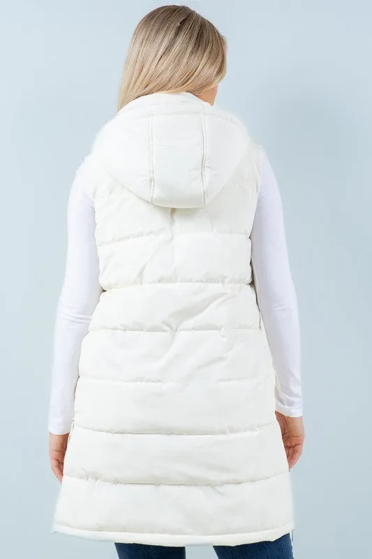 Ivory The Clarissa Long Hooded Side Zip Puffer Vest