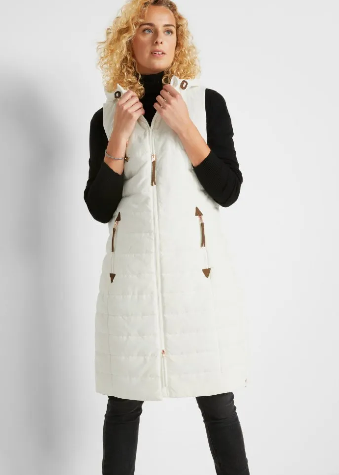 John Baner Jeanswear Long Quilted Vest, White