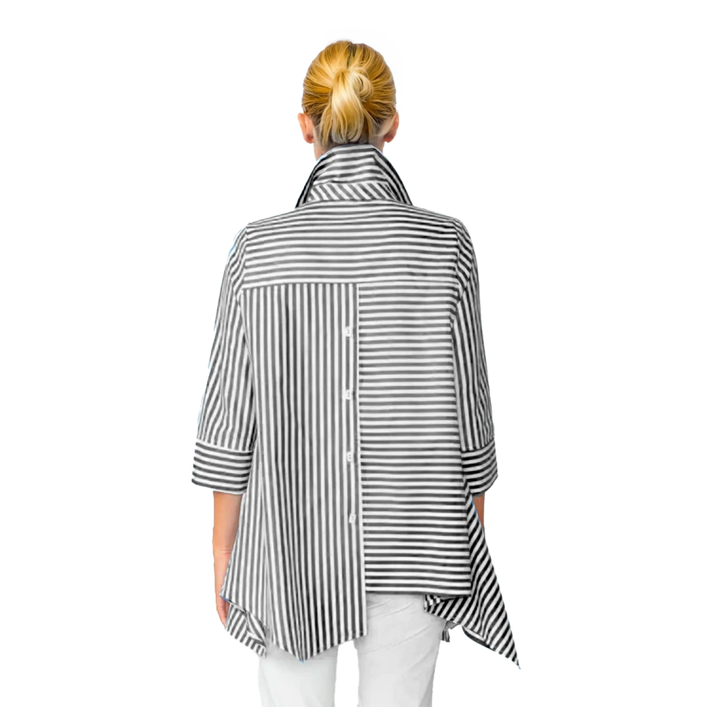 Just In! IC Collection Resort Line  Asymmetric Shirt in Black & White - 4691B-BK