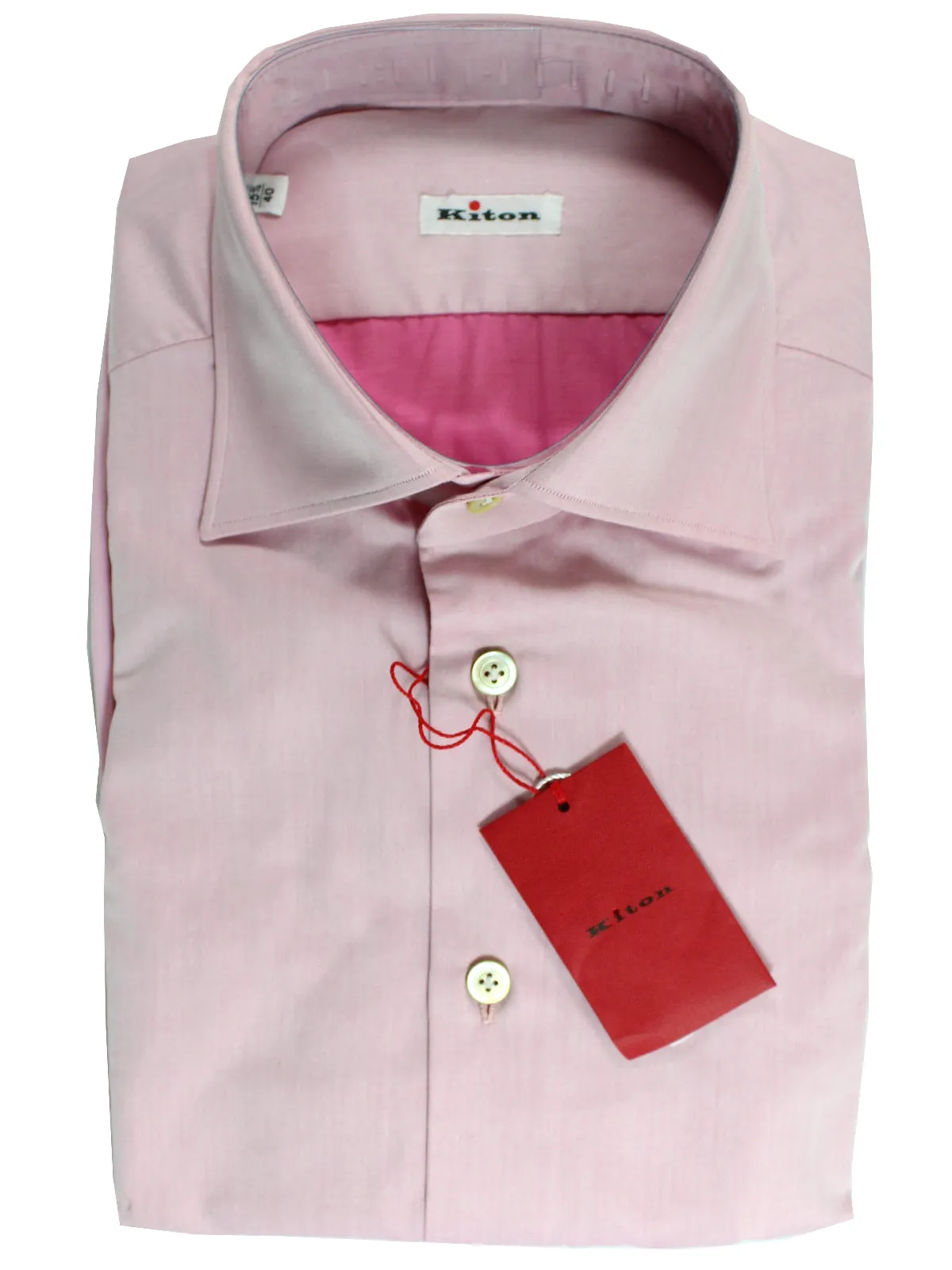 Kiton Dress Shirt Pink Solid Spread Collar 40 - 15 3/4 SALE