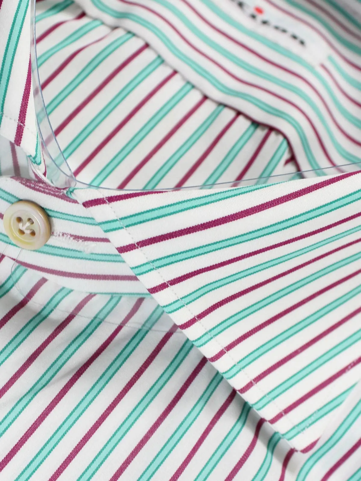 Kiton Dress Shirt White Aqua Maroon Stripes 42 - 16 1/2 SALE