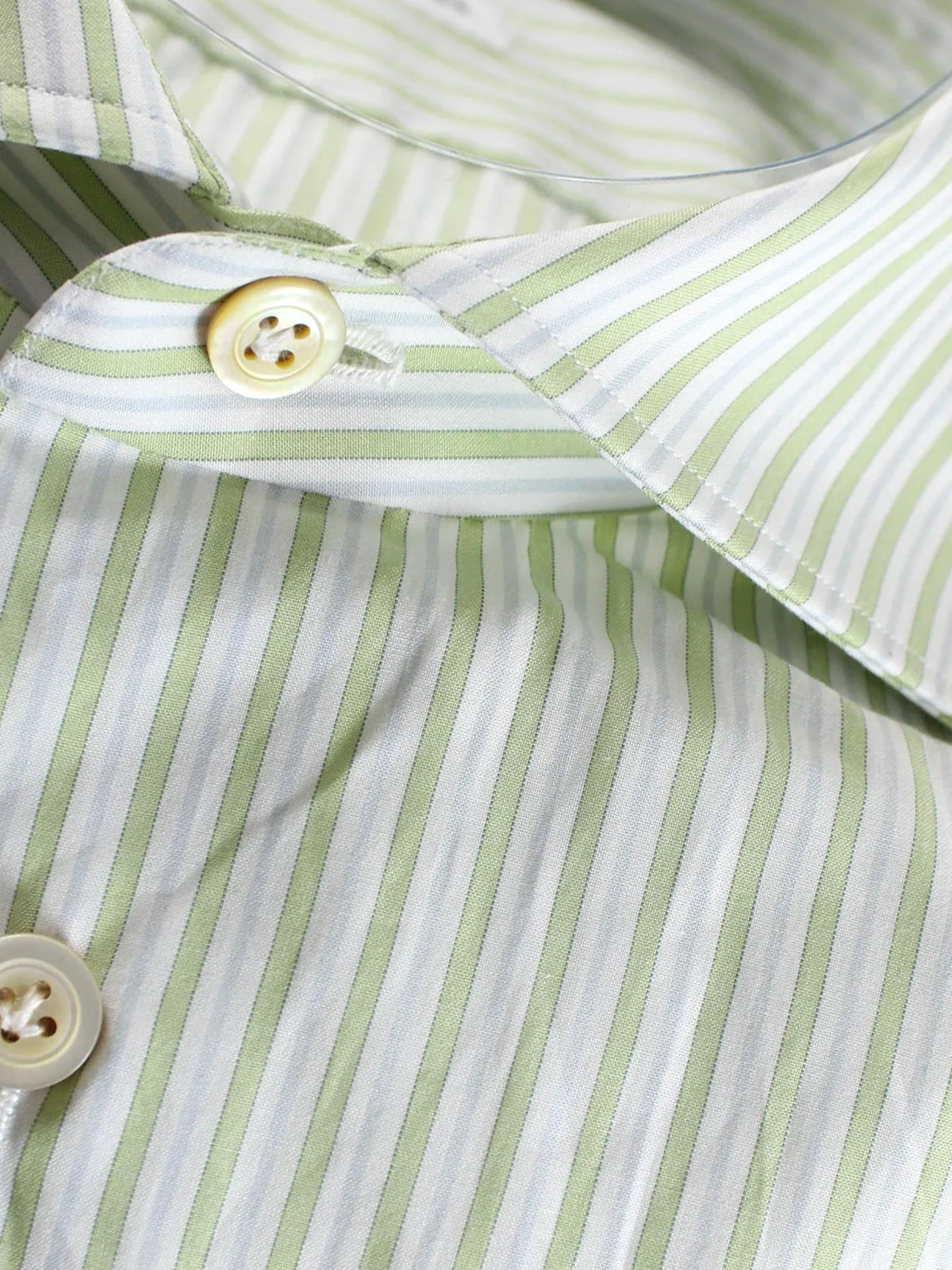 Kiton Dress Shirt White Green Stripes Spread Collar 41 - 16 REDUCED - SALE