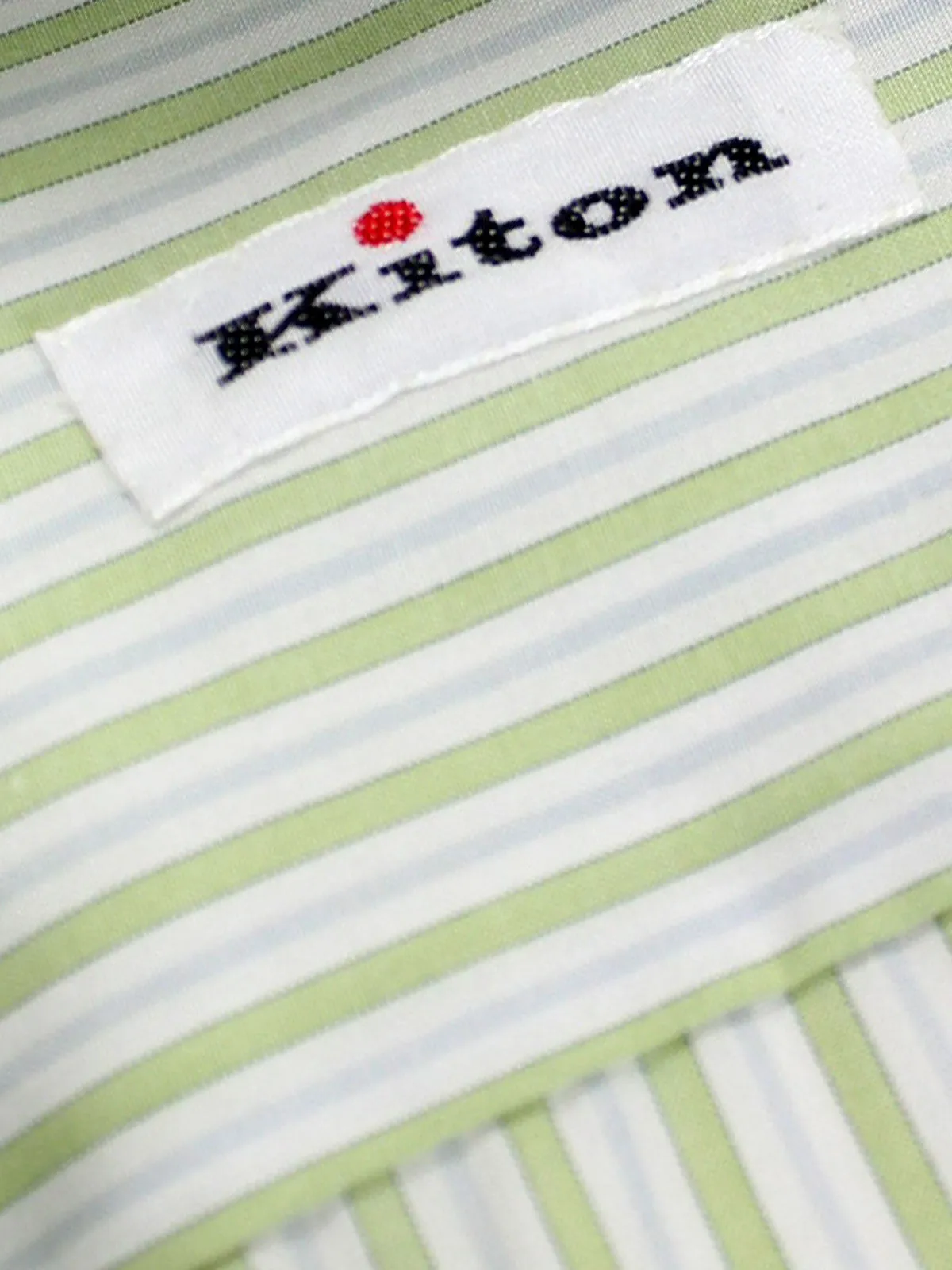 Kiton Dress Shirt White Green Stripes Spread Collar 41 - 16 REDUCED - SALE