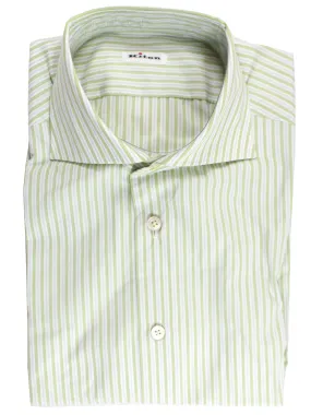 Kiton Dress Shirt White Green Stripes Spread Collar 41 - 16 REDUCED - SALE