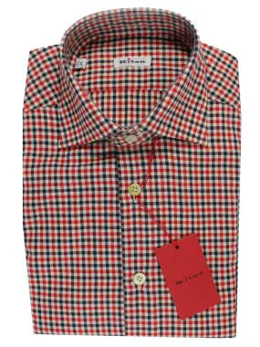 Kiton Dress Shirt White Navy Red Check Design 39 - 15 1/2 SALE