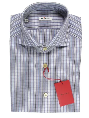 Kiton Dress Shirt White Navy Royal Blue Check 39 - 15 1/2 SALE