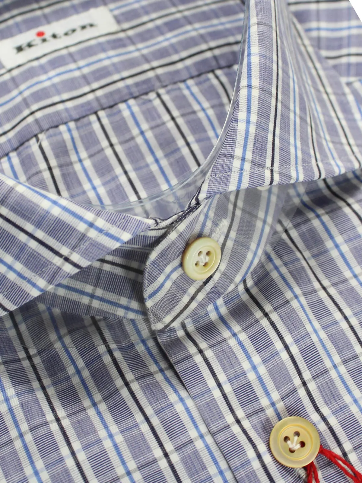 Kiton Dress Shirt White Navy Royal Blue Check 39 - 15 1/2 SALE