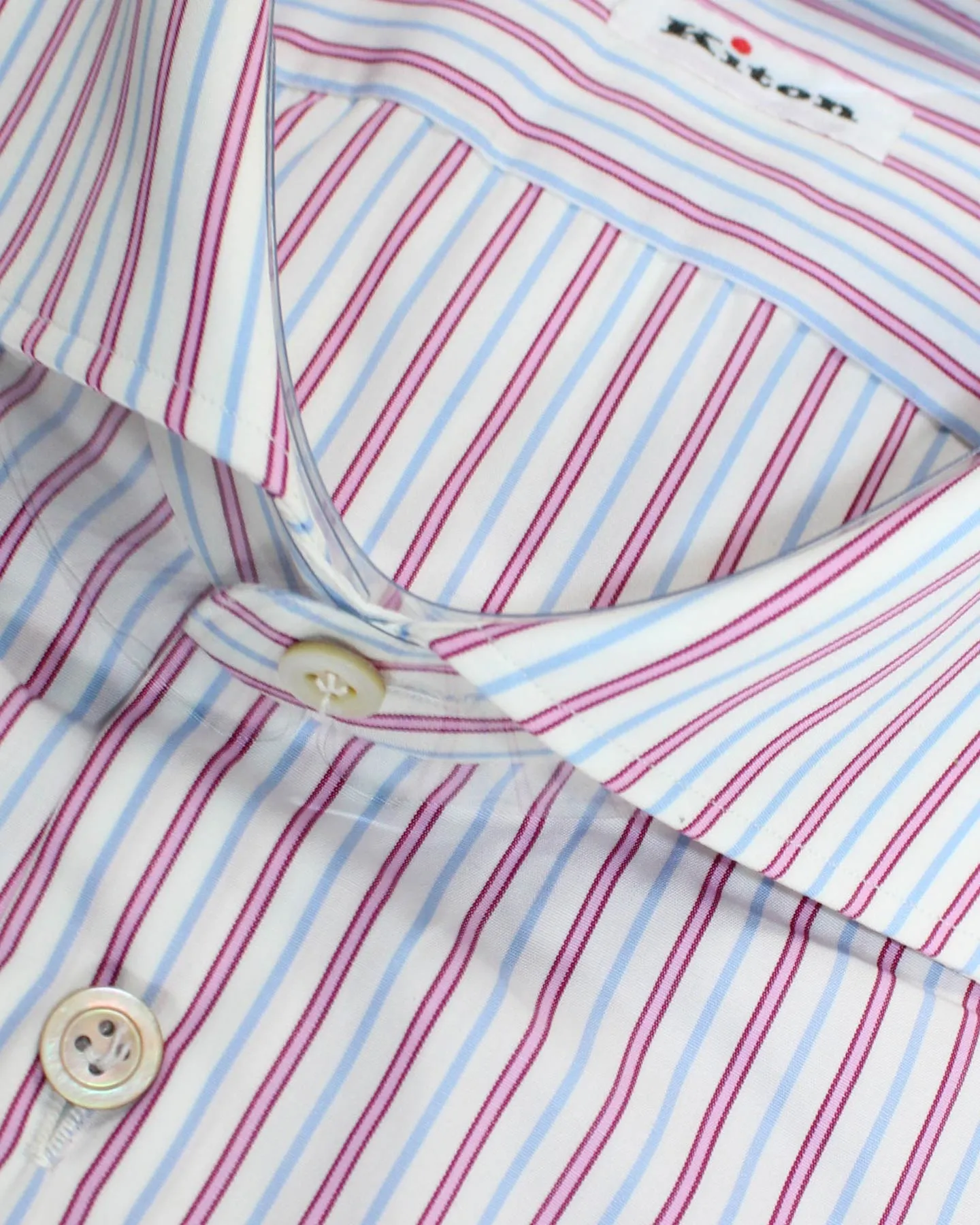 Kiton Dress Shirt White Pink Blue Stripes 42 - 16 1/2