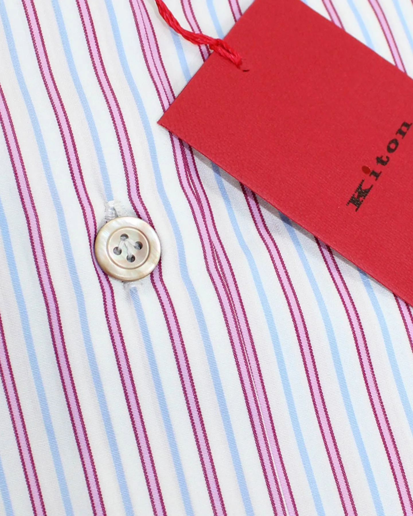 Kiton Dress Shirt White Pink Blue Stripes 42 - 16 1/2