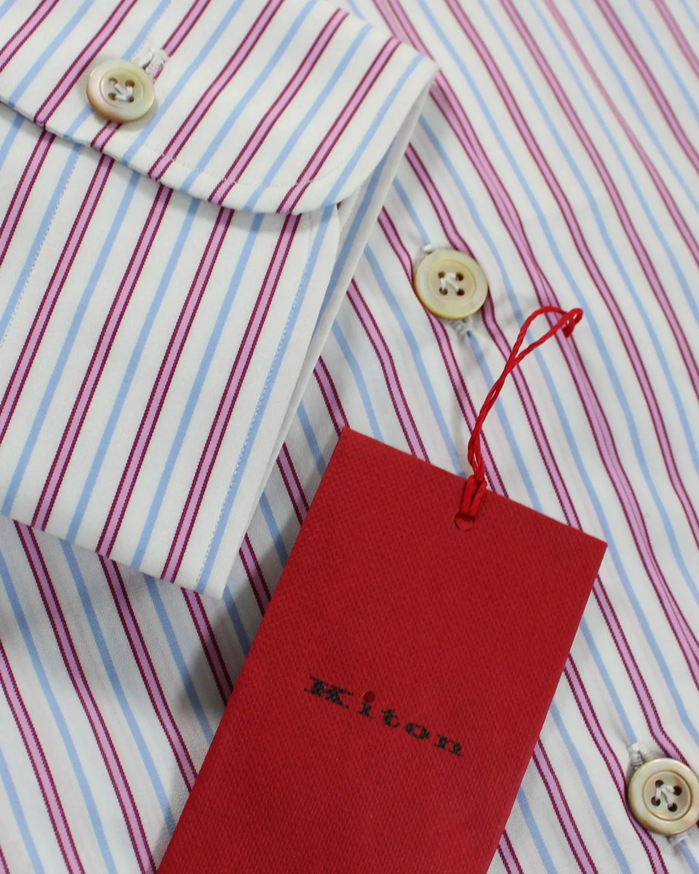 Kiton Dress Shirt White Pink Blue Stripes 42 - 16 1/2