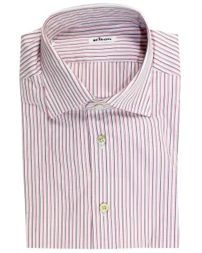 Kiton Dress Shirt White Pink Blue Stripes 42 - 16 1/2