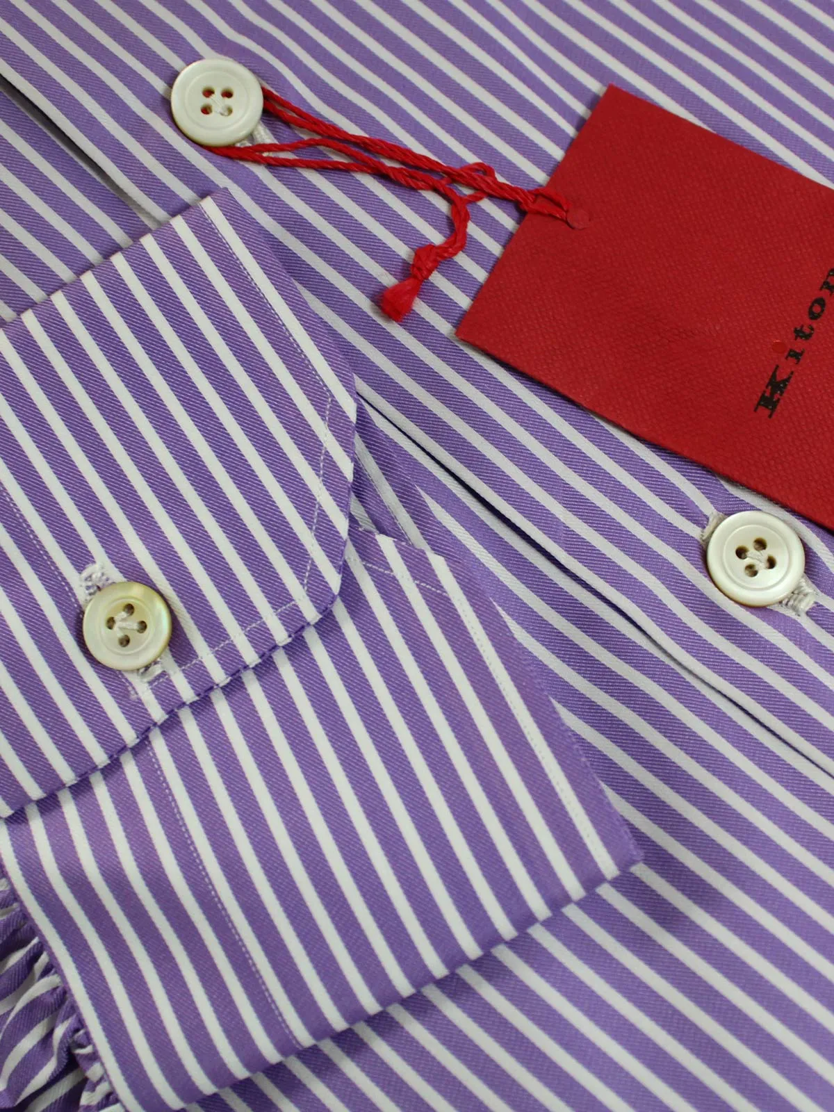 Kiton Dress Shirt White Purple Stripes 43 - 17 SALE