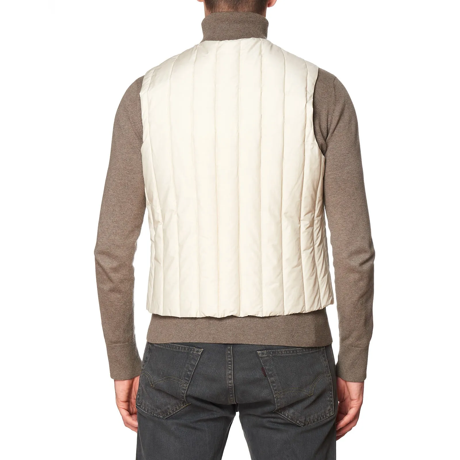 KITON KIRED Super Litek 60g "Cinghia" Ivory Quilted Cotton Goose Down Vest 50 M