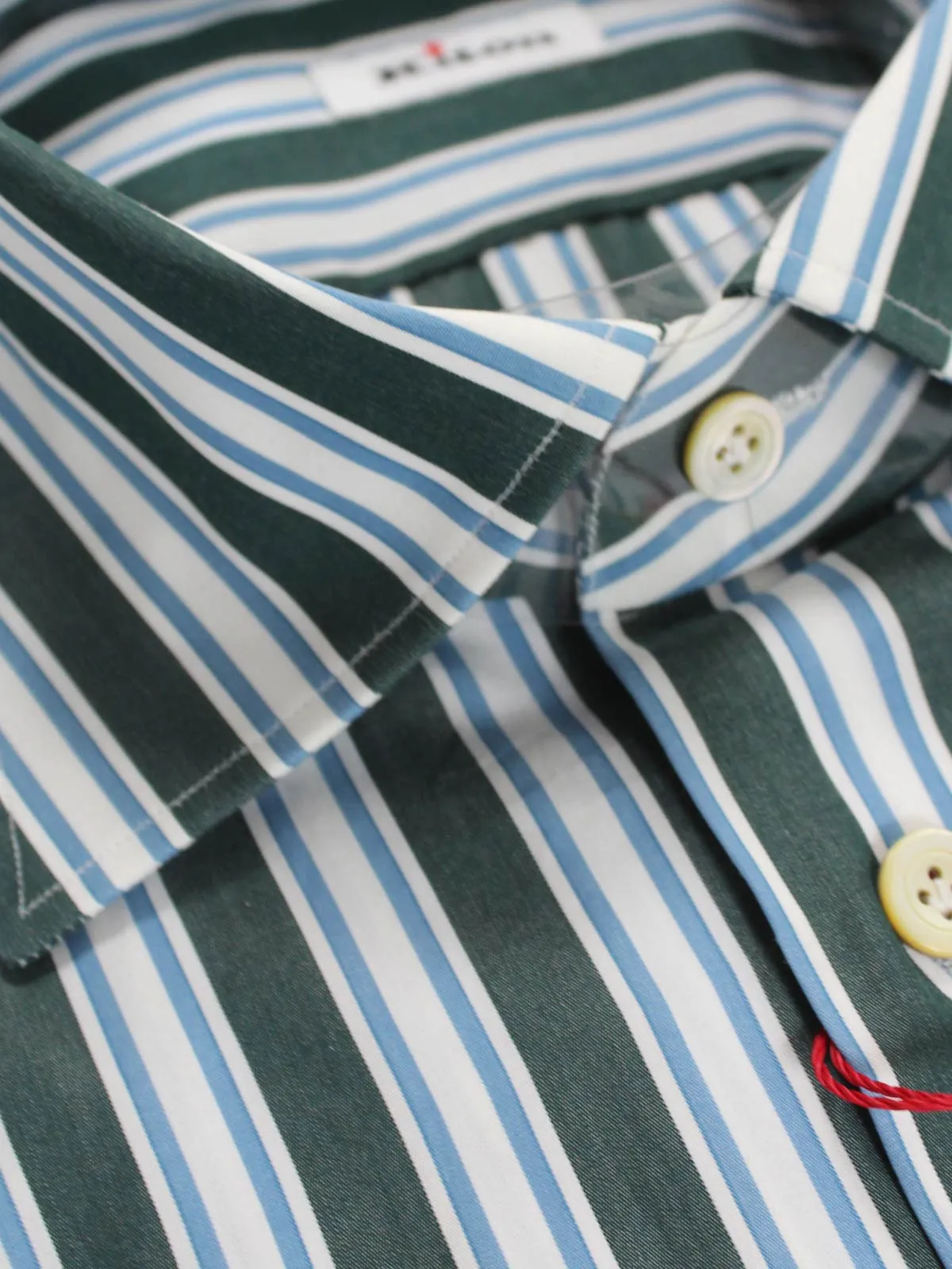 Kiton Shirt White Gray Blue Stripes Sartorial 38 - 15 BLACK FRIDAY SALE