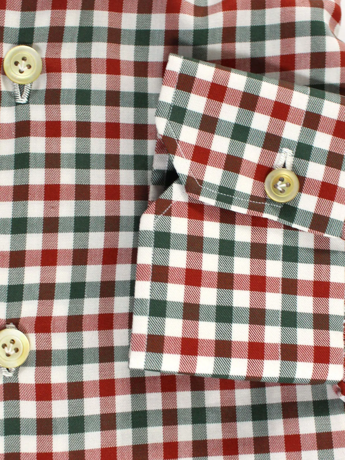 Kiton Shirt White Gray Dark Red Gingham Check 38 - 15 REDUCED SALE