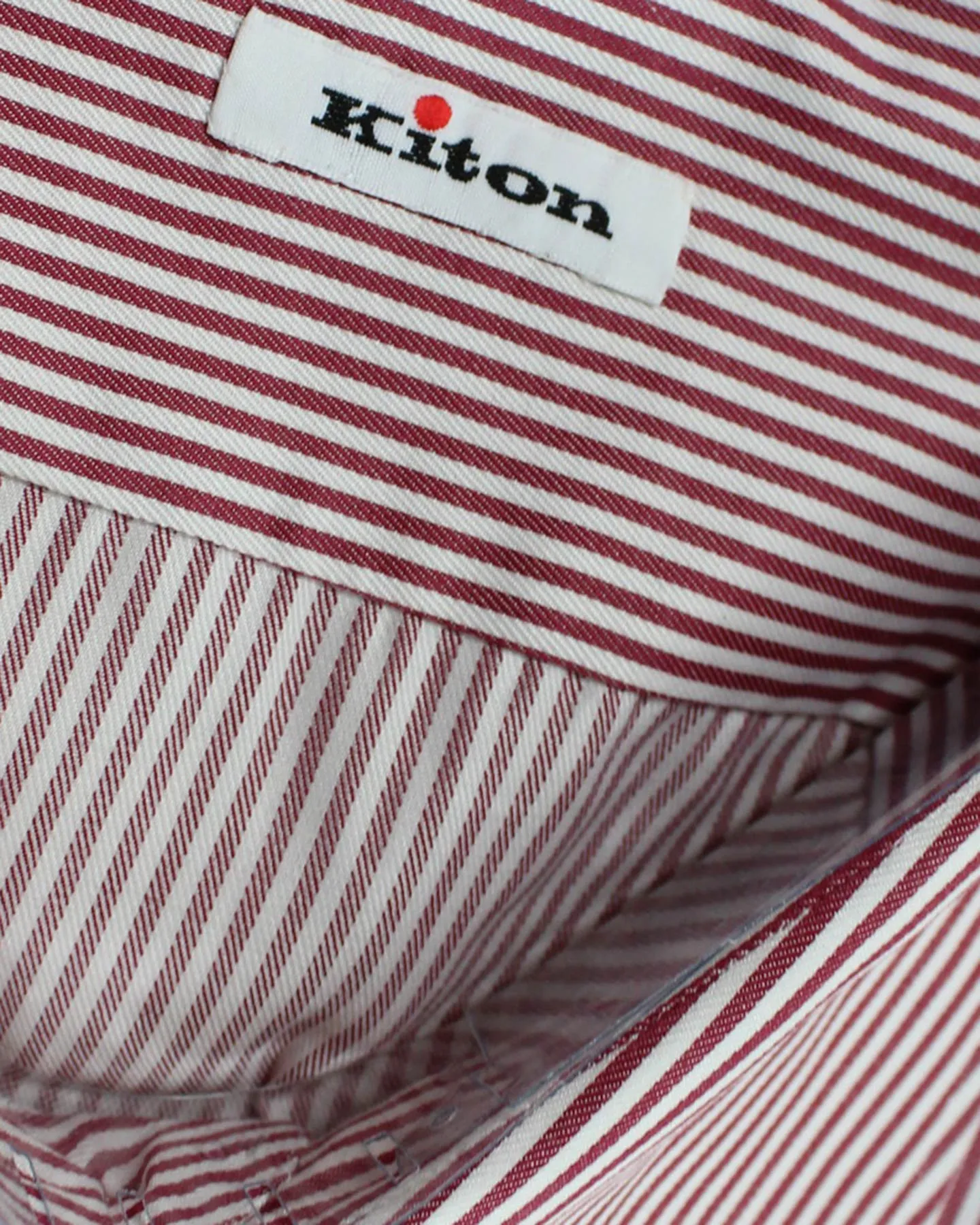 Kiton Shirt White Maroon Stripes Moderate Spread Collar 41 - 16