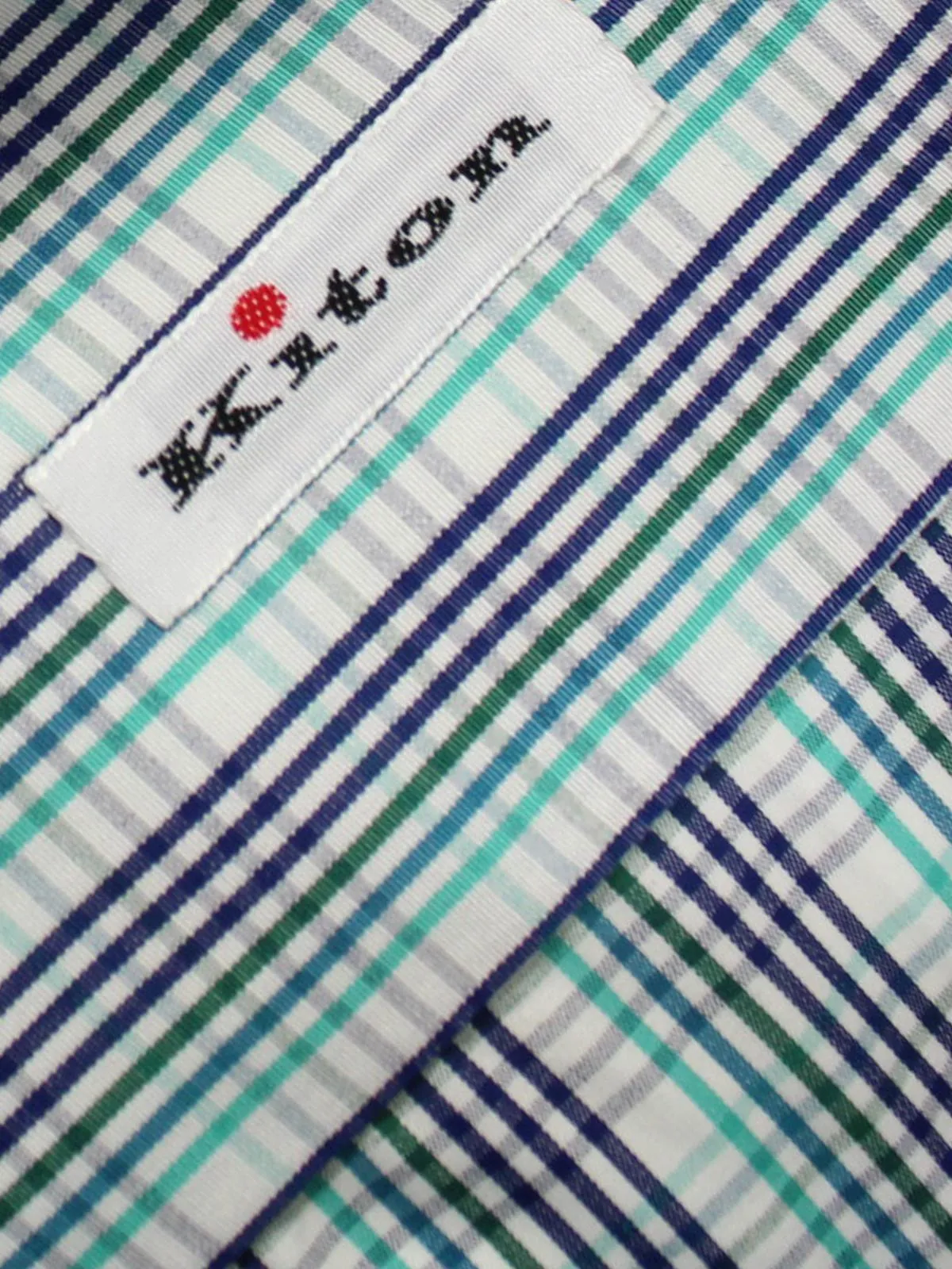 Kiton Shirt White Turquoise Green Navy Check 37 - 14 1/2 FINAL SALE