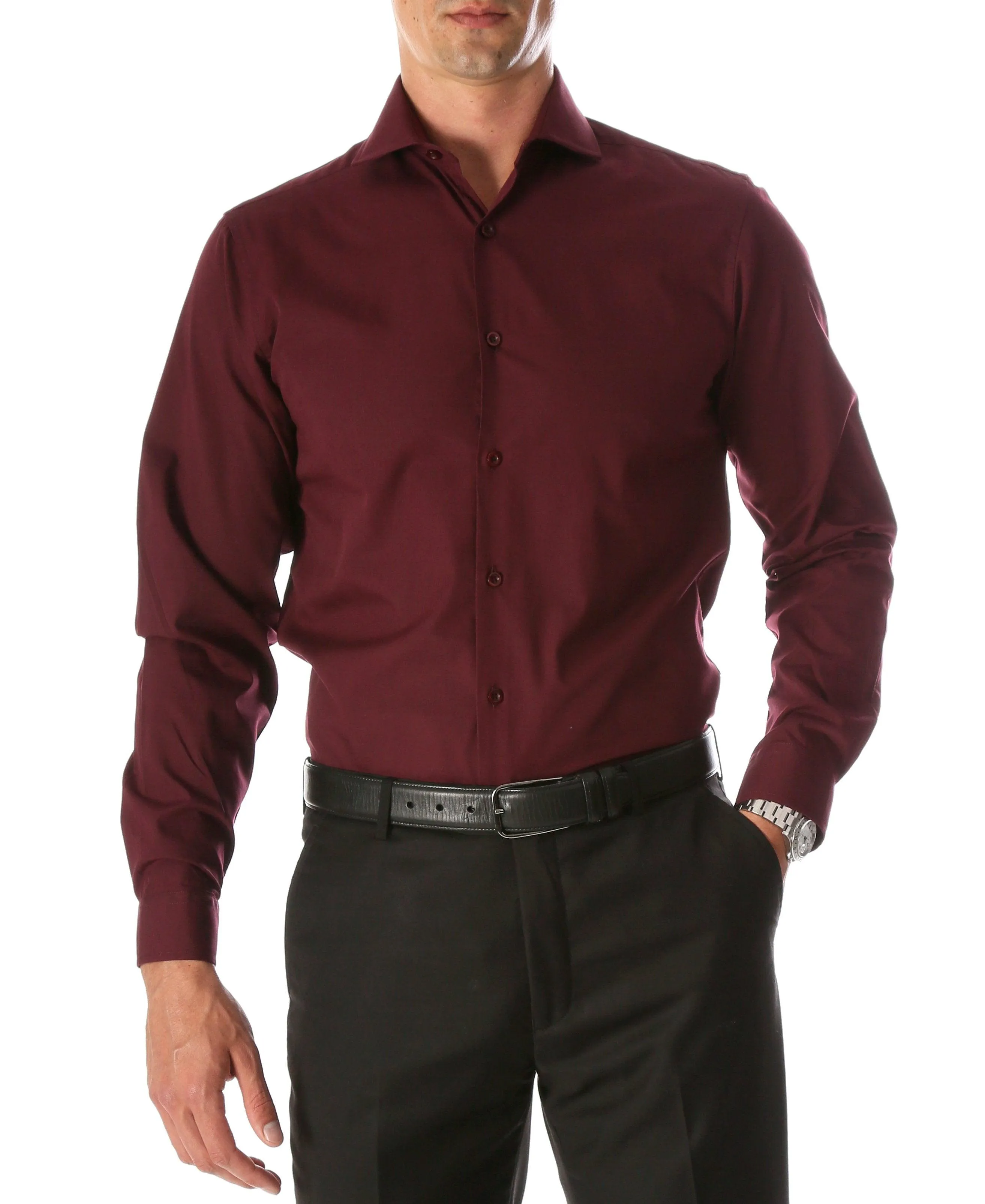 Leo Burgundy Mens Slim Fit Cotton Shirt