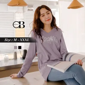 LONG SLEEVE V-NECK LETTER TOPS