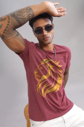 Lucky Leo Maroon Half Sleeve Printed Round Neck T-Shirt