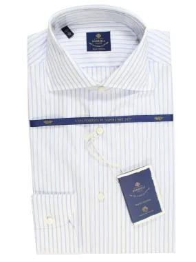 Luigi Borrelli Dress Shirt ROYAL COLLECTION White Blue Quadruple Stripes 38 -15 SALE