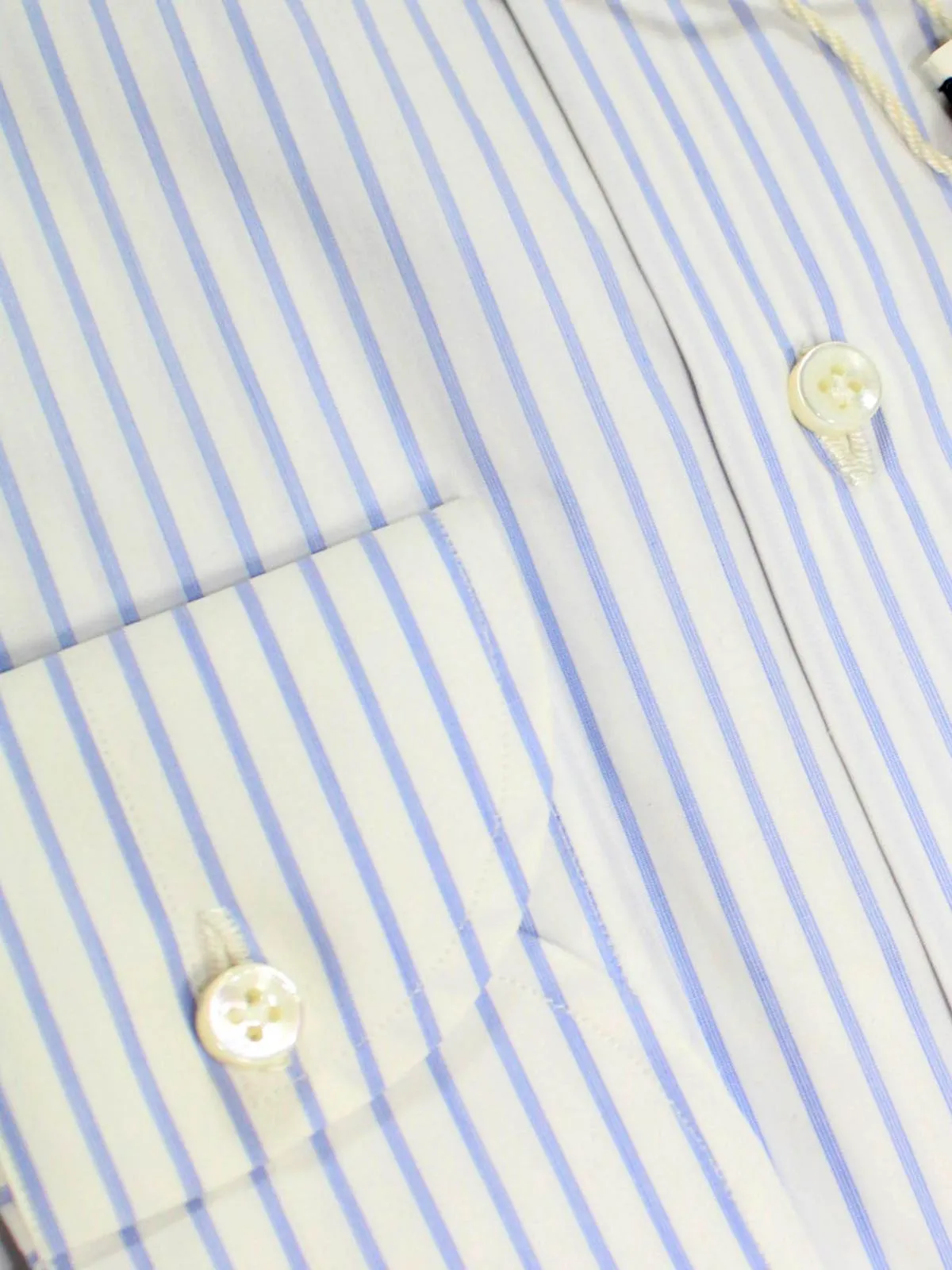 Luigi Borrelli Dress Shirt ROYAL COLLECTION White Blue Quadruple Stripes 38 -15 SALE