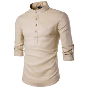 Mandarin Collar Breathable Comfy Style Dress Shirts