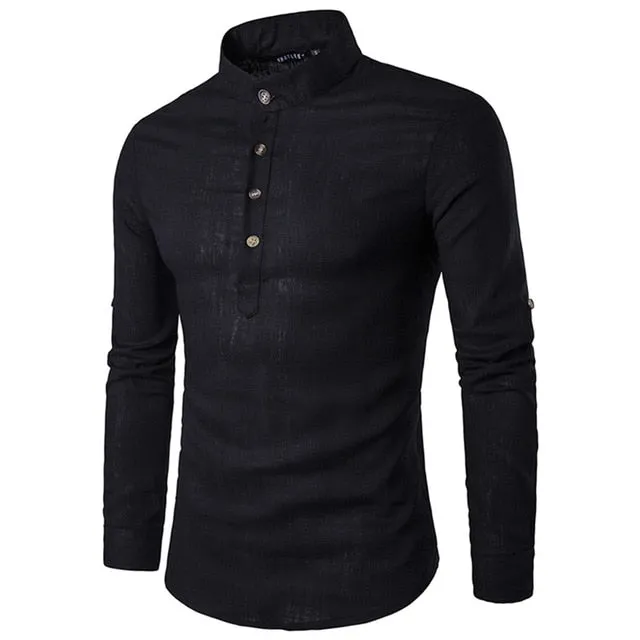 Mandarin Collar Breathable Comfy Style Dress Shirts