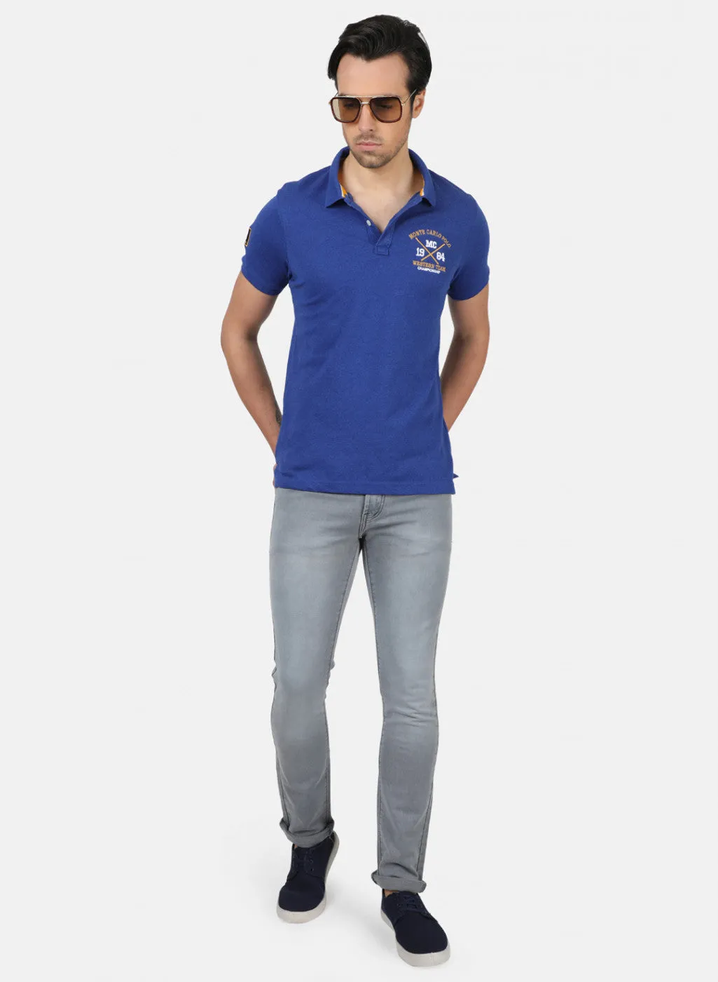 Men Blue Plain T-Shirts