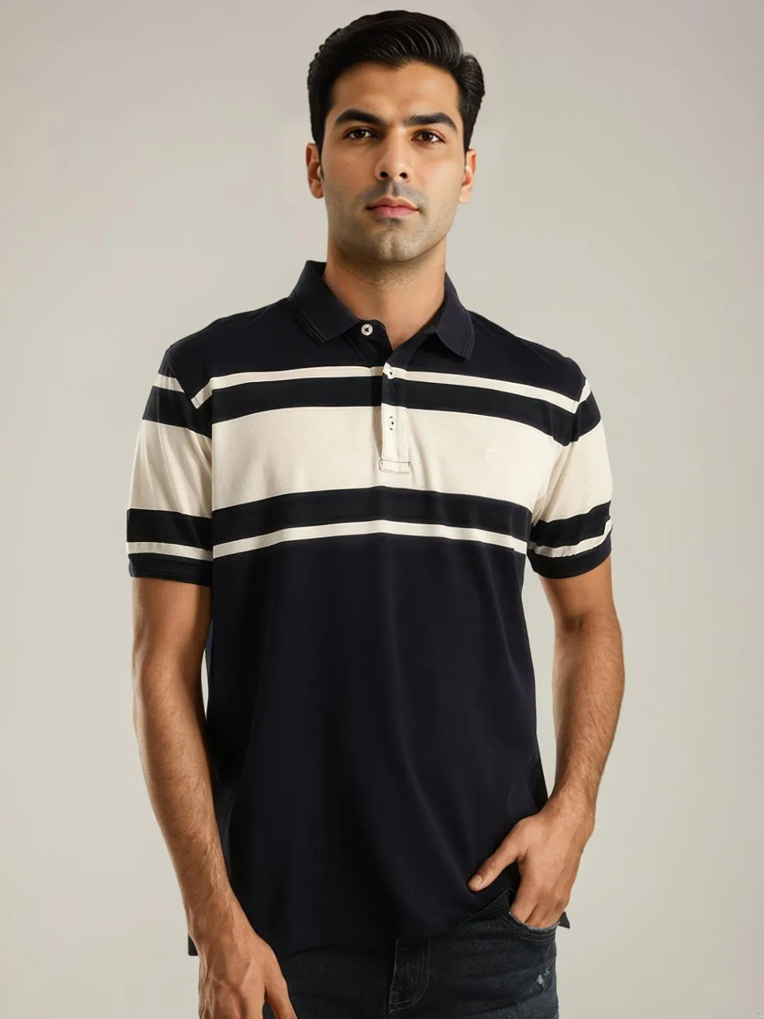 Men Striped Polo T-Shirt