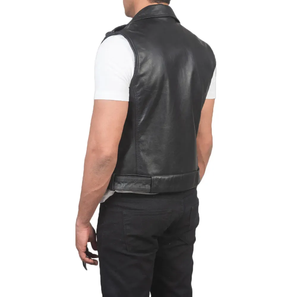 Mens Black Leather Motorcycle Vest