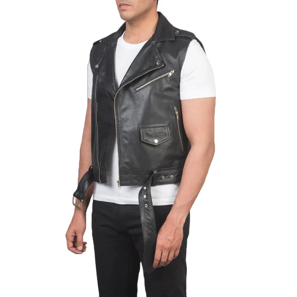 Mens Black Leather Motorcycle Vest