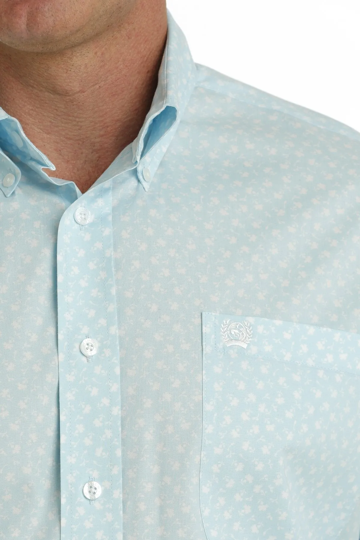 Men's Cinch Light Blue Floral Print Long Sleeve Button Down Shirt