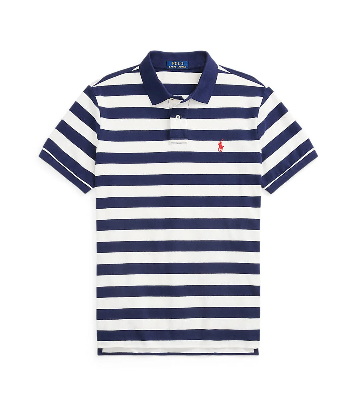 Men's Custom Slim Fit Striped Mesh Polo Shirt Deckwash White/Newport Navy