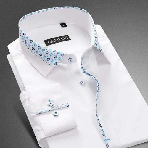 Men's Dress Shirts, Long-Sleeve Floral Print Patchwork Dress Shirt